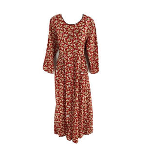 Elisabeth Vintage Womens Floral Maxi Dress Empire‎ Waist Cottagecore Red M